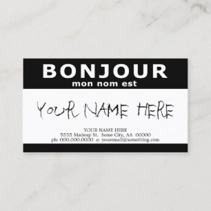 BONJOUR mon nom est noir name tag Visitekaartje
