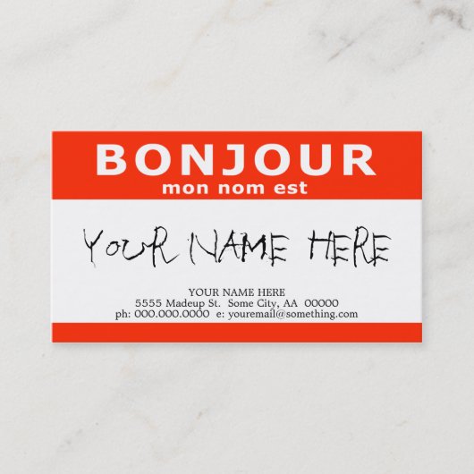 BONJOUR mon nom est Visitekaartje (Voorkant)