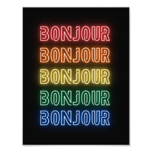 Bonjour Neon Thema Modern Regenboog  Foto Afdruk
