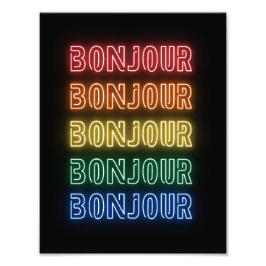 Bonjour Neon Themed Modern Rainbow Foto Afdruk