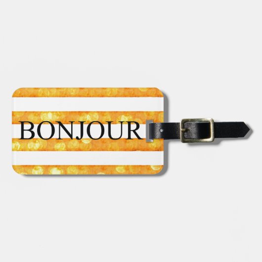 Bonjour Oranje streep Bokeh Bagagelabel (Voorkant horizontaal)