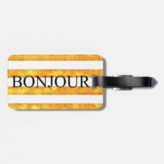 Bonjour Oranje streep Bokeh Bagagelabel (Achterkant horizontaal)