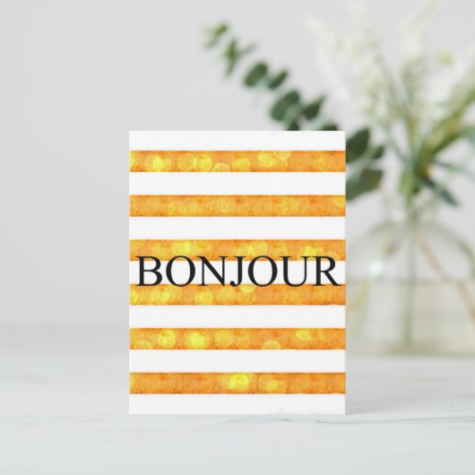 Bonjour Oranje streep Bokeh Briefkaart (Staand voorkant)
