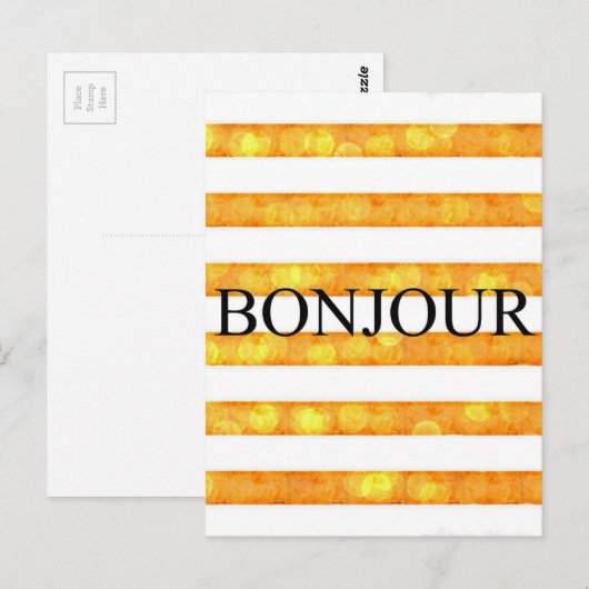 Bonjour Oranje streep Bokeh Briefkaart (Voorkant / Achterkant)