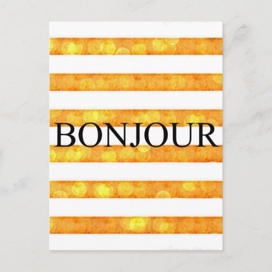 Bonjour Oranje streep Bokeh Briefkaart (Voorkant)