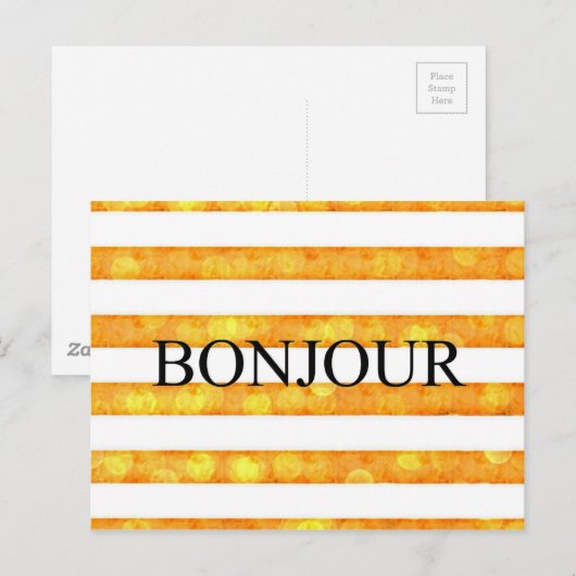 Bonjour Oranje streep Bokeh Briefkaart (Voorkant / Achterkant)