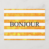 Bonjour Oranje streep Bokeh Briefkaart (Voorkant)