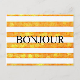 Bonjour Oranje streep Bokeh Briefkaart