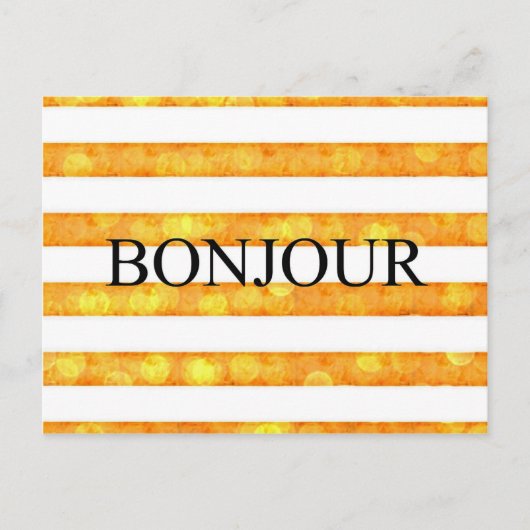 Bonjour Oranje streep Bokeh Briefkaart (Voorkant)