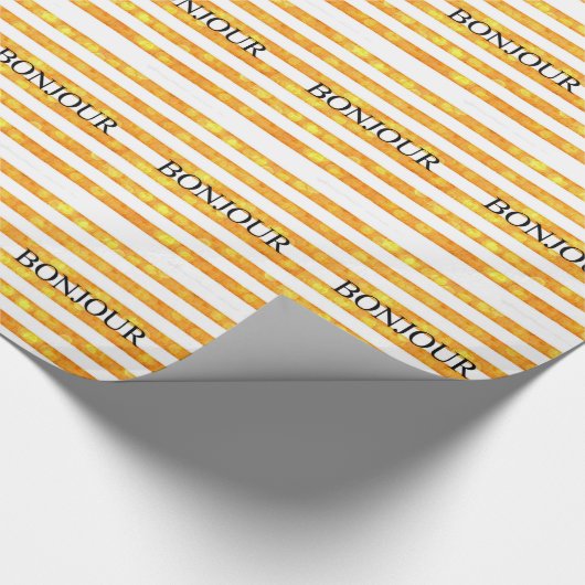 Bonjour Oranje streep Bokeh Cadeaupapier (Hoek)