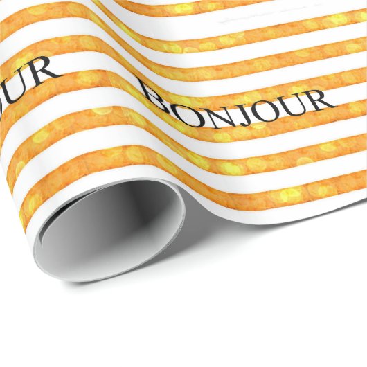 Bonjour Oranje streep Bokeh Cadeaupapier (Rol Hoek)