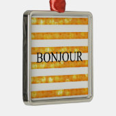 Bonjour Oranje streep Bokeh Metalen Ornament (Rechts)