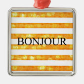 Bonjour Oranje streep Bokeh Metalen Ornament (Voorkant)