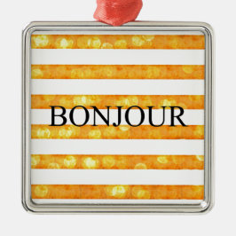 Bonjour Oranje streep Bokeh Metalen Ornament