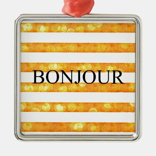 Bonjour Oranje streep Bokeh Metalen Ornament (Voorkant)