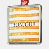 Bonjour Oranje streep Bokeh Metalen Ornament (Links)