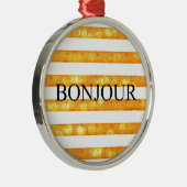 Bonjour Oranje streep Bokeh Metalen Ornament (Rechts)