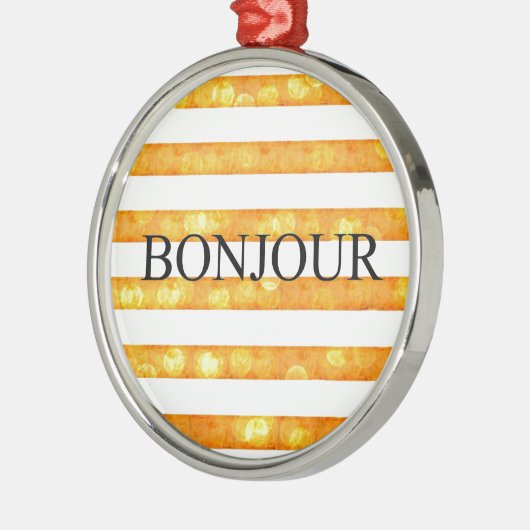 Bonjour Oranje streep Bokeh Metalen Ornament (Links)