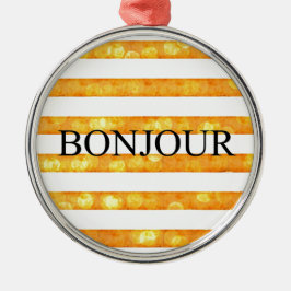 Bonjour Oranje streep Bokeh Metalen Ornament