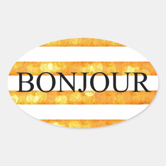 Bonjour Oranje streep Bokeh Ovale Sticker (Voorkant)