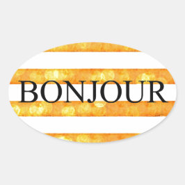 Bonjour Oranje streep Bokeh Ovale Sticker