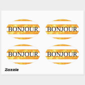 Bonjour Oranje streep Bokeh Ovale Sticker (Vel)