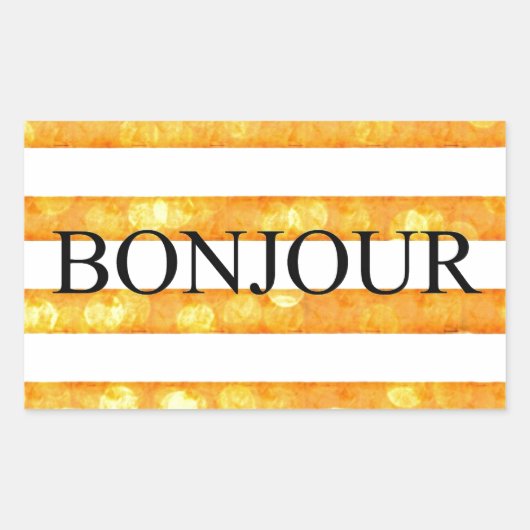 Bonjour Oranje streep Bokeh Rechthoekige Sticker (Voorkant)