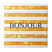 Bonjour Oranje streep Bokeh Tegeltje (Voorkant)