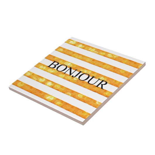 Bonjour Oranje streep Bokeh Tegeltje (Zijkant)