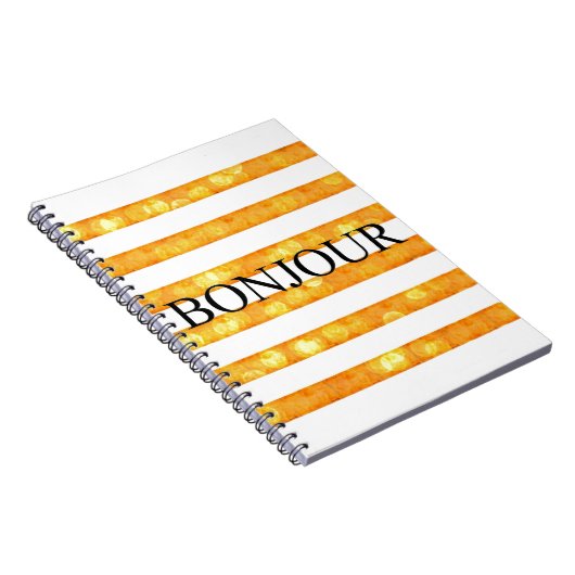 Bonjour Oranje Stripe Bokeh Notitieboek (Rechterzijde)