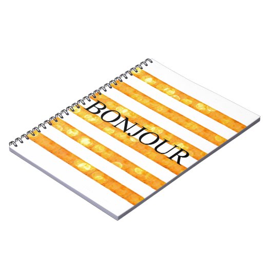 Bonjour Oranje Stripe Bokeh Notitieboek (Linkerzijde)