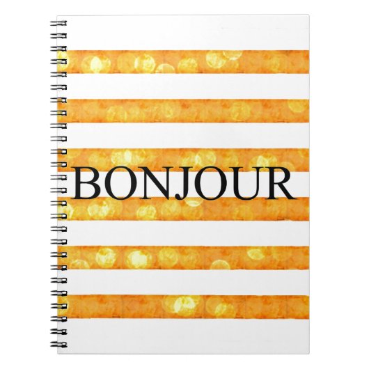 Bonjour Oranje Stripe Bokeh Notitieboek (Voorkant)