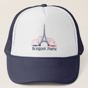 Bonjour Parijs met Eiffeltoren en bloemendetails Trucker Pet
