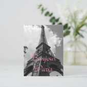 Bonjour Paris Black White Eiffel Tower France Card (Staand voorkant)