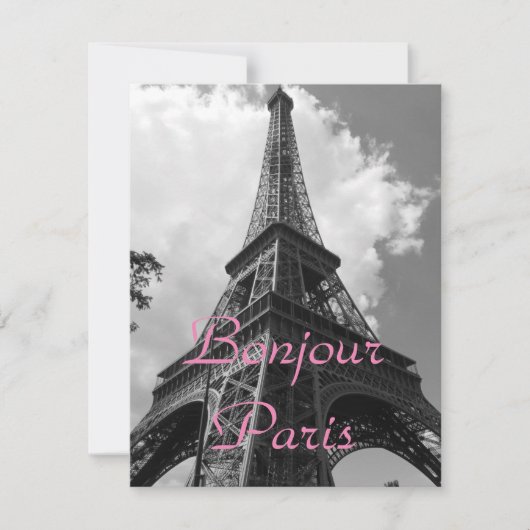 Bonjour Paris Black White Eiffel Tower France Feestdagenkaart (Voorkant)