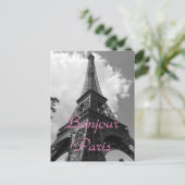 Bonjour Paris Black White Eiffel Tower France Feestdagenkaart (Staand voorkant)