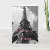 Bonjour Paris Black White Eiffel Tower France Kaart (Voorkant)
