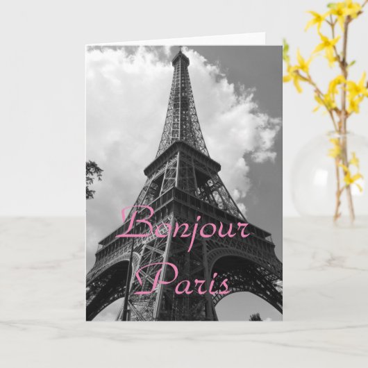 Bonjour Paris Black White Eiffel Tower France Kaart (Gele Bloem)