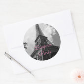 Bonjour Paris Black White Eiffel Tower France Ronde Sticker (Envelop)