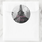 Bonjour Paris Black White Eiffel Tower France Ronde Sticker (Tas)
