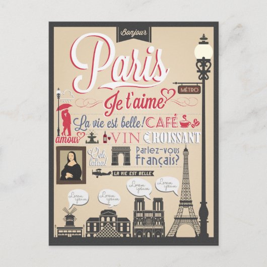  Bonjour Paris Briefkaart (Voorkant)