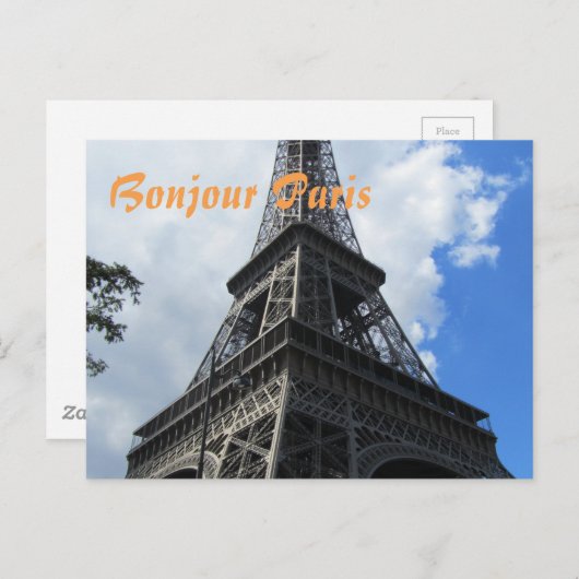 Bonjour Paris Eiffel Tower Close-up foto Briefkaart (Voorkant / Achterkant)