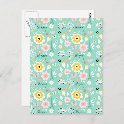 Bonjour Paris Eiffel Tower Design Briefkaart (Voorkant / Achterkant)