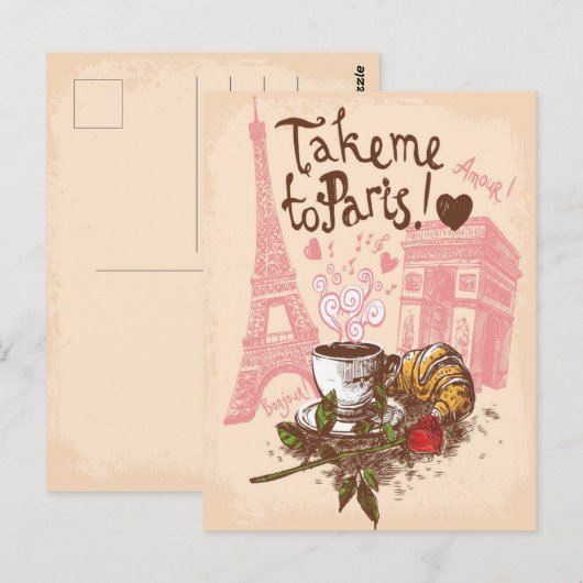 Bonjour Paris Eiffeltoren Arc de Triomphe Briefkaart (Voorkant / Achterkant)