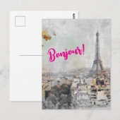"Bonjour Paris" Eiffeltoren Briefkaart – Reizen (Voorkant / Achterkant)