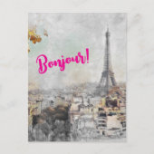"Bonjour Paris" Eiffeltoren Briefkaart – Reizen (Voorkant)