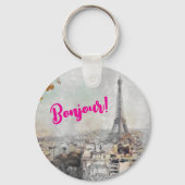 "Bonjour Paris" Eiffeltoren Sleutelhanger – Parijs (Voorkant)