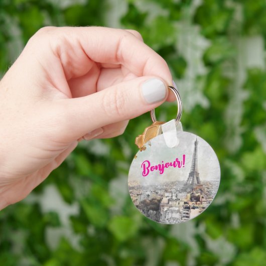 "Bonjour Paris" Eiffeltoren Sleutelhanger – Parijs (Hand)
