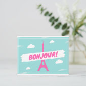 Bonjour Paris France Eiffel Tower afbeelding brief Briefkaart (Staand voorkant)