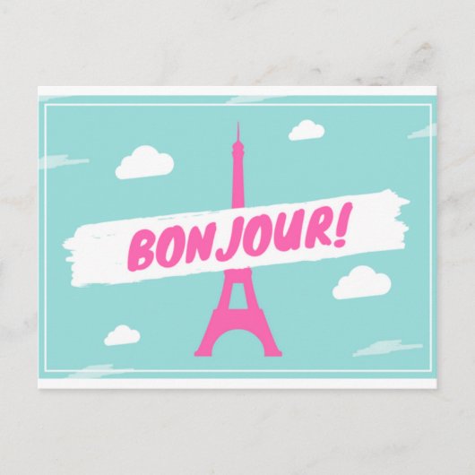 Bonjour Paris France Eiffel Tower afbeelding brief Briefkaart (Voorkant)